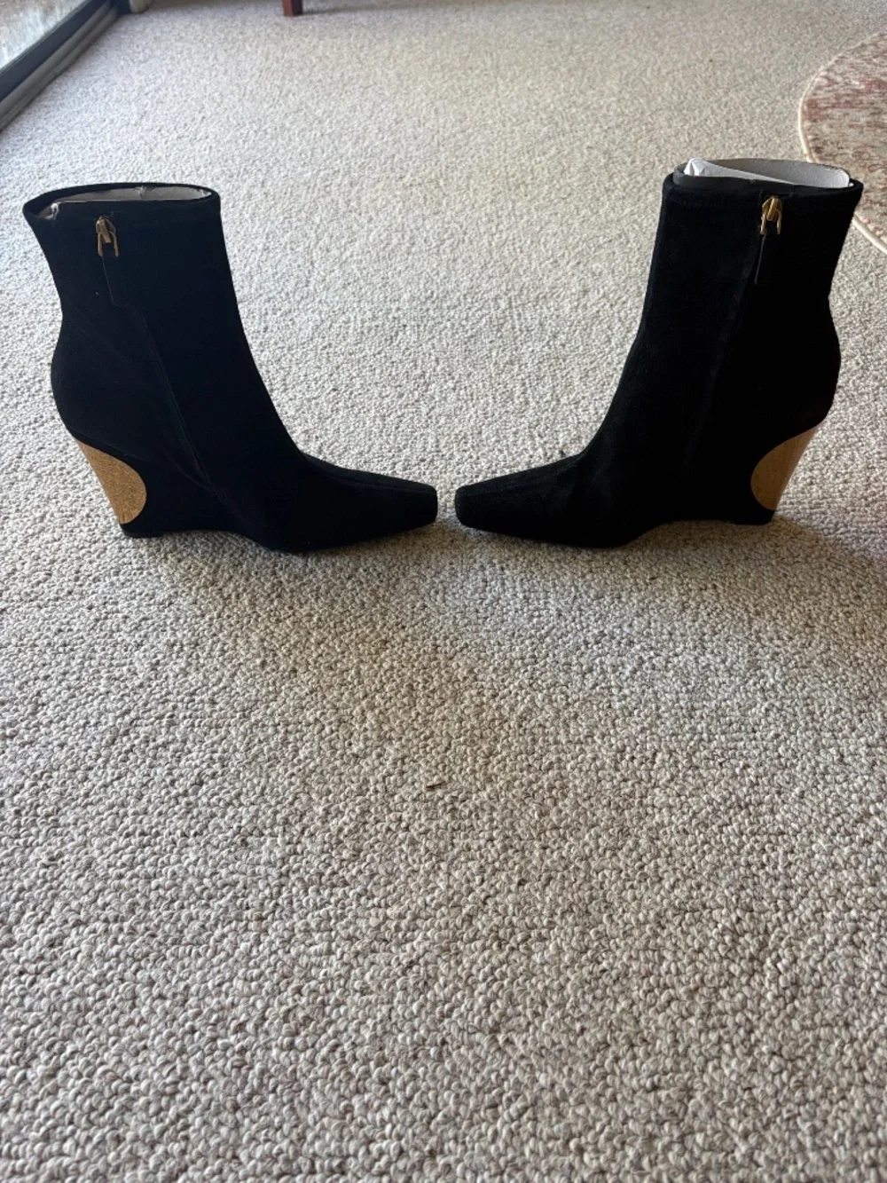 Tory Burch Patos Wedge Boots 10.5 NIB Black Suede Gold Heel Designer Luxury